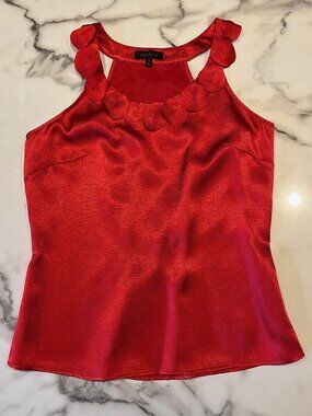 The Limited Red Satin Halter Top w/3D Circle Neckline Smocked Back Medium